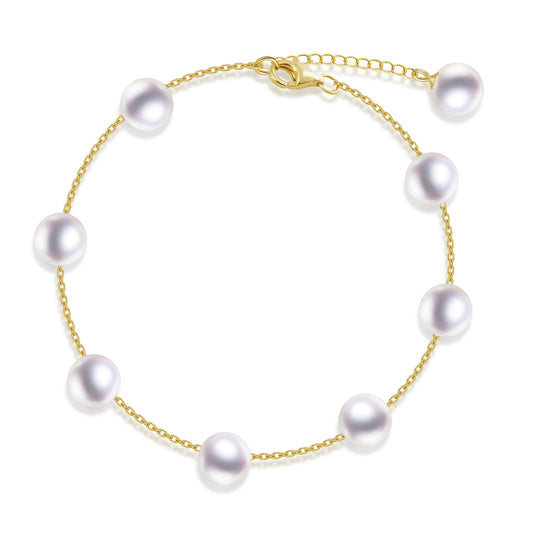 Cultured Pearl Station Bracelet in 18K Yellow Gold