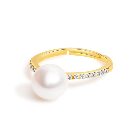 Cultured Pearl Ring with Diamonds - 10mm