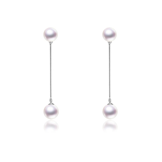 Cultured Pearl Double Drop Earrings - 10mm 7mm